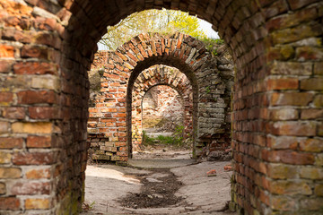 Fototapeta na wymiar Maze ruins arched passage old building made of bricks