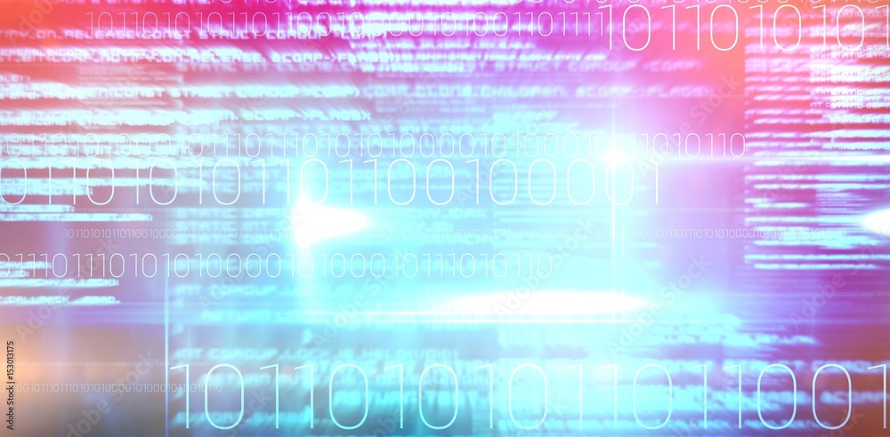 Poster composite image of blue technology design with binary code