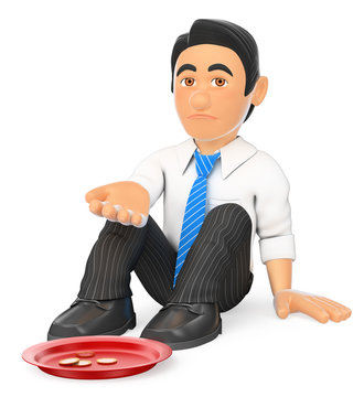 3D Businessman sitting on the floor begging for money