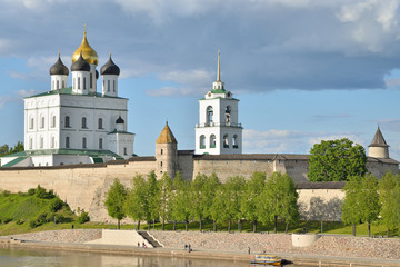 View of Trinity Cathedral, Dovmontov tower and the bell tower close-up