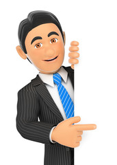 3D Businessman pointing aside with finger