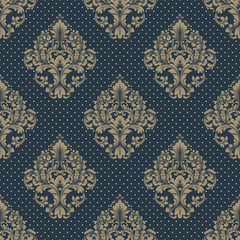 Vector damask seamless pattern background. Classical luxury old fashioned damask ornament, royal victorian seamless texture for wallpapers, textile, wrapping. Exquisite floral baroque template