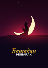 Fototapeta na wymiar Ramadan Kareem. Ramadan Mubarak. Greeting card. Arabian night with Crescent moon.