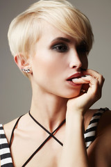 beautiful woman with fashion short haircut