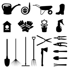 Vector set of various gardening items and garden tools in flat design