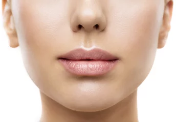Fotobehang Lips, Woman Face Mouth Beauty, Beautiful Skin and Full Lip Closeup, Pink Lipstick © inarik