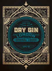 Poster Vintage labels Gin label met bloemenframe