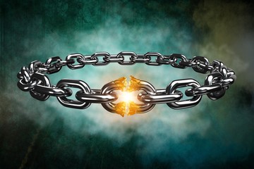Composite image of 3d image of broken silver chain 