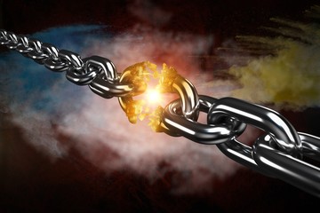 Composite image of 3d image of damaged silver chain 