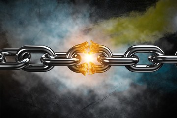 Composite image of 3d image of broken silver metal chain  - Powered by Adobe