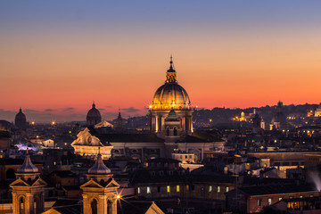 Fototapeta na wymiar Panorama view of Rome at sunset