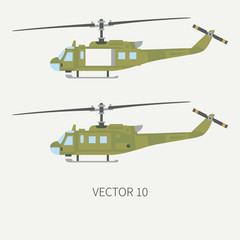 Plain flat color vector icon set military turboprop transportation helicopter. Army equipment and armament. Retro copter. Cartoon. Assault soldiers. Illustration, element for your design, wallpaper.