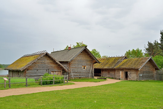 Old Russian log hut in Pushkin Mikhailovskoe