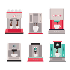 Colorful Coffee machine set isolated on white background
