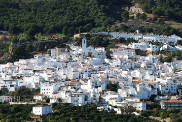 View of the white village in the Spanish countryside, Casarabonela, Spain.