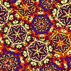 Gordijnen Heldere sierlijke naadloze patroon met abstracte bloemen, vector. Goed voor textielontwerp, achtergrond, achtergrond, pakketontwerp, behang, inpakpapier, gadgets, decoroppervlak en meer © scifilullaby