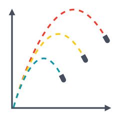 Ballistics concept with trajectories of three projectiles, vector illustration in flat style © Nikolai Titov