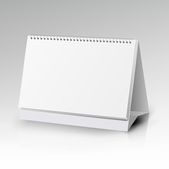 Spiral Calendar Vector Template. Vertical Table Calendar With Blank Pages And Black Spiral With Soft Shadows Isolated On white background.