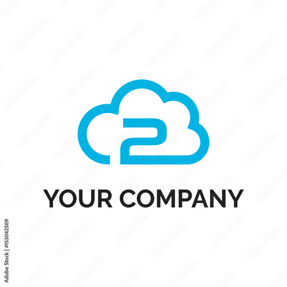 Sticker number 2 cloud line logo vector