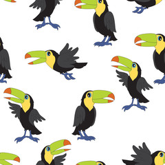 Seamless pattern with cartoon personages toucans.