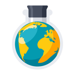 Geochemistry concept with Earth planet in laboratory flask, vector illustration in flat style