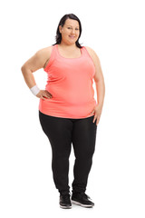 Overweight woman dressed in sportswear