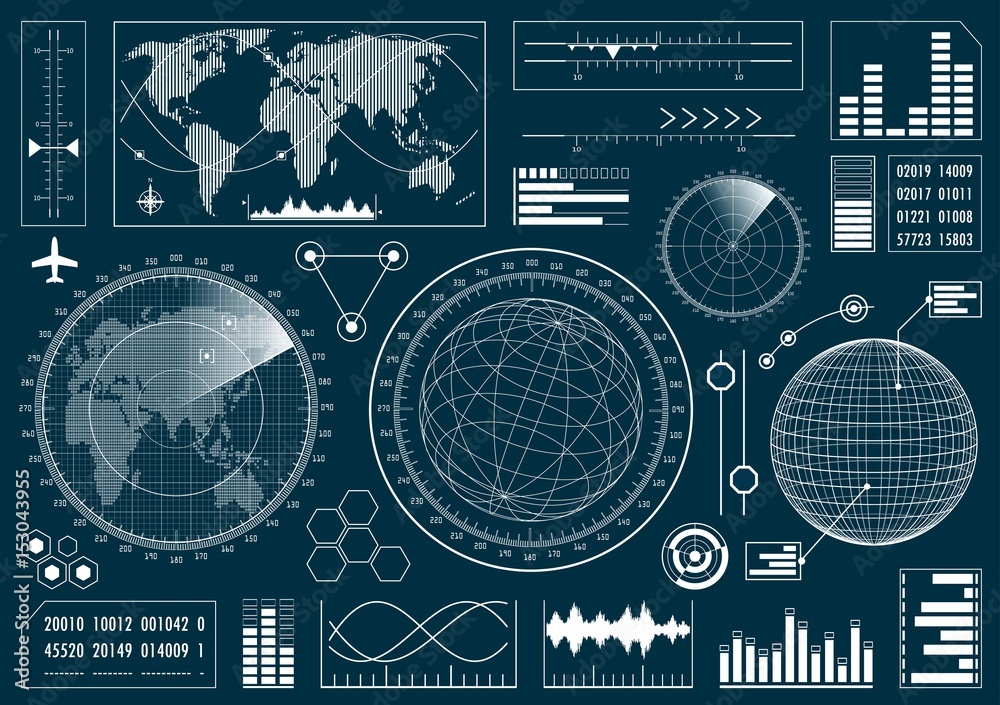 Fototapete set of futuristic user interface hud. infographic design elements and radar screens. vector illustra