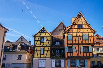 View of colorful traditional french houses in village of Colmar, France