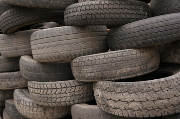 Wall of old car tires