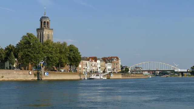 The IJssel river and the Saint Lebuinus Church in Deventer