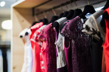 Fototapeta premium Elegant and luxury dresses in detail in a boutique store.