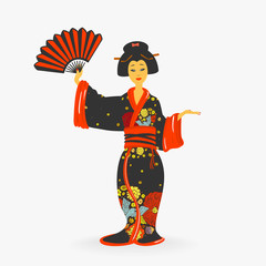 Japanese Woman with Fan Vector Illustration