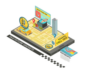 Call Taxi By Gadget Isometric Design