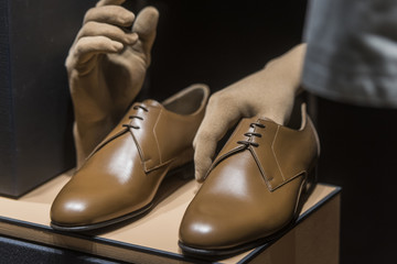 Men shoes in a luxury store in Paris.