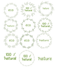 spring floral wreath-beautiful on a white background with inscriptions eco, natural