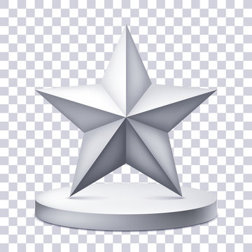 Five-pointed star on the illuminated podium, award pedestal icon on a transparent background, geometry shape, vector design for you project