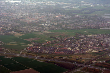 The city of Amsterdam seen from an airplane 