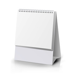 Paper Calendar Blank. Vertical Realistic Standing Blank Spiral Table Calendar Of Different Size On White Background Isolated Vector Illustration