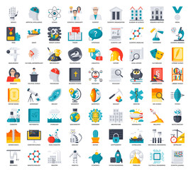 Science icons set, scientific vector illustrations in flat style