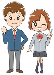 高校生男女のイラスト（全身）