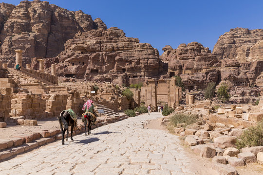 Jordan, Petra, Temenos Gate and Qasr al-Bint temple in the background