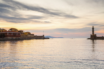 Fototapeta premium Old Venetian harbor of Chania town on Crete island, Greece. 