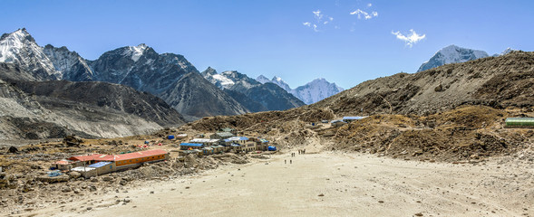 General view of the Gorak Shep village and of Khumbu glacier from slope of Kala Patthar - Everest...