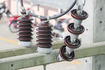 Electricity porcelain insulator on pole