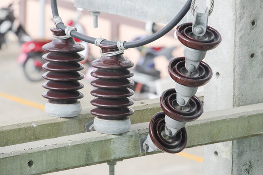 Electricity porcelain insulator on pole