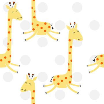 Vector drawn seamless geometric pattern with giraffe