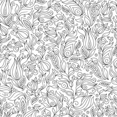Fototapeta premium Vector Seamless Monochrome Floral Pattern.