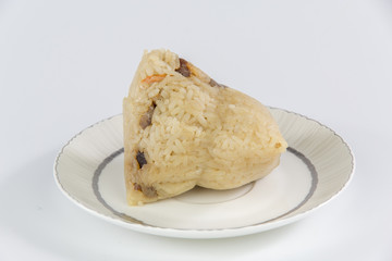 Chinese traditional food zongzi,glutenous rice dumplings, dragon boat festival food isolated on white background