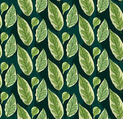 Vector seamless background with leaves. Realistic pattern with green foliage. Botanic texture. Great nature design. Leaf fall. Decorative elegant illustration. Decorative illustration with branches.