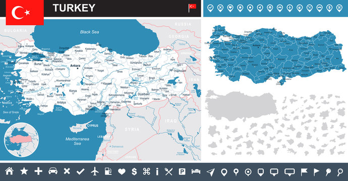 Turkey - Map And Flag – Infographic Illustration